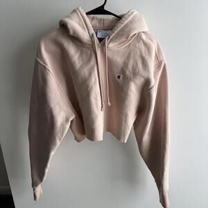 Champion Reverse Weave Crop Top Hoodie Sweatshirt Adult Small Pink Womens